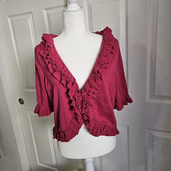 Womens Short Sleeve LARGE Ruffled Bolero/Shrug - Picture 2 of 7